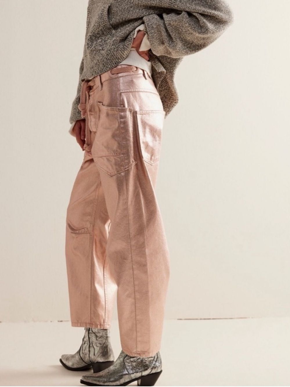 We the Free People Barrel Moxie Metallic Barrel Jeans Bubble Gum bubblegum